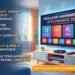 Publicité IPTV en français montrant les avantages à gauche (chaînes, VOD, 4K, support 24/7) et une TV à droite avec le bouton d’offre « Profitez de l'offre maintenant ».